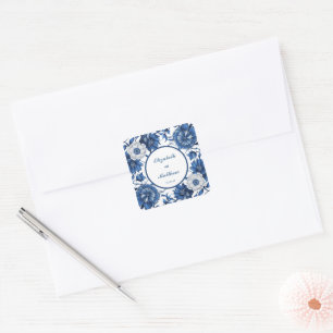Adesivo Quadrado Casamento antigo de Chinoiserie azul e branca