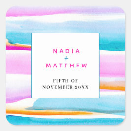 Adesivo Quadrado casamento aqua rosa com linhas de maré abstrato tr