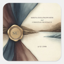 Adesivo Quadrado Casamento Aquarela com Sombreado de Ameixa e Azul