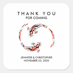 Adesivo Quadrado Casamento Artístico De Peixes Koi Negra E Vermelh