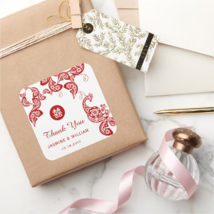 Adesivo Quadrado Casamento Asiático de Dupla Felicidade do Peacock