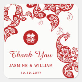 Adesivo Quadrado Casamento Asiático de Dupla Felicidade do Peacock