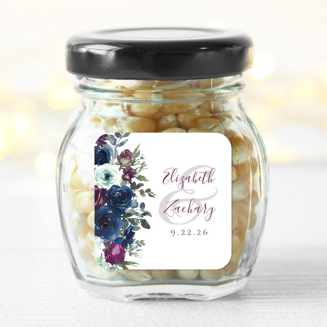 Adesivo Quadrado Casamento Azul com Marinho Floral de Água (Criador carregado)