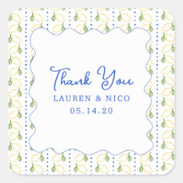 Adesivo Quadrado Casamento Azul e Amarelo com Lemon Citrus Obrigado