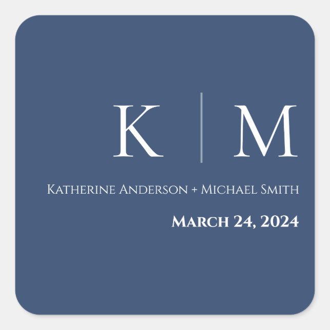 Adesivo Quadrado Casamento Azul Escuro e Branco- (Frente)