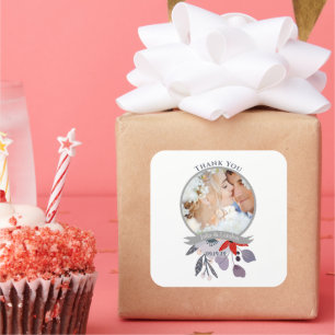 Adesivo Quadrado Casamento Azul Floral Azul Púrpura Vermelha Escamu