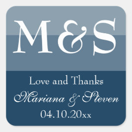 Adesivo Quadrado Casamento Azul Marinho Simples Moderno Chic Letra