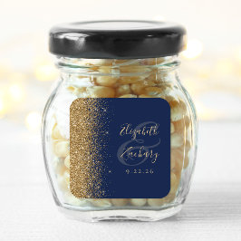 Adesivo Quadrado Casamento Azul Naval Brilho Dourado na Borda