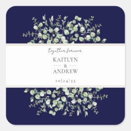 Adesivo Quadrado Casamento Azul Naval Eucalipto Juntos Para Sempre