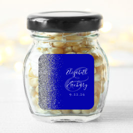 Adesivo Quadrado Casamento Azul Real Moderno com Brilho Prateado na