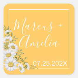 Adesivo Quadrado Casamento bonito de Daffodil Amarelo e Disias Bran