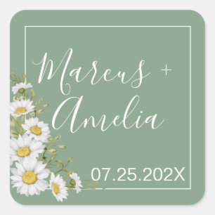 Adesivo Quadrado Casamento bonito dos Green & White Daisies