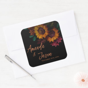 Adesivo Quadrado Casamento Bonito Floral Rustic-Burnt Orange