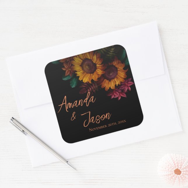 Adesivo Quadrado Casamento Bonito Floral Rustic-Burnt Orange (Envelope)