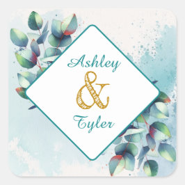 Adesivo Quadrado Casamento Botânico Eucalyptus Watercolor