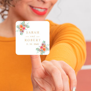 Adesivo Quadrado Casamento Botânico Floral Rústico Personalizado