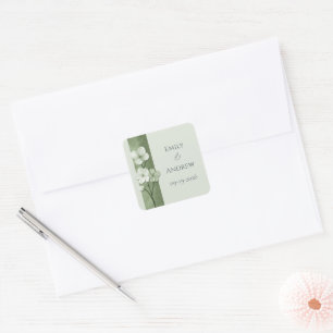 Adesivo Quadrado Casamento Botânico Floral Verde Salvia Desenhado à