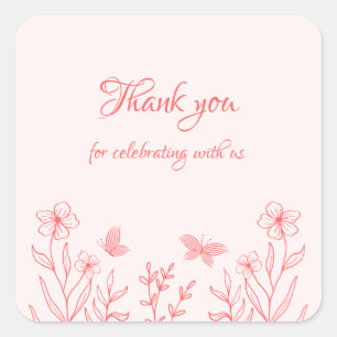 Adesivo Quadrado casamento botânico rosa-coral simples