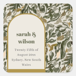Adesivo Quadrado Casamento Botânico Verde Arco Retroativo Rustic Bo