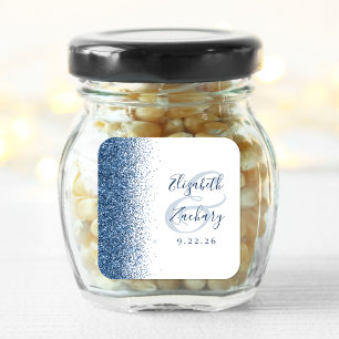 Adesivo Quadrado Casamento Branco com Borda de Brilho Azul Moderno