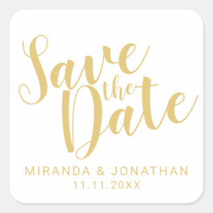 Adesivo Quadrado Casamento Branco e Dourado de Script Moderno Salve