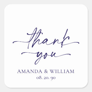 Adesivo Quadrado Casamento Branco Elegante Obrigado Sticker