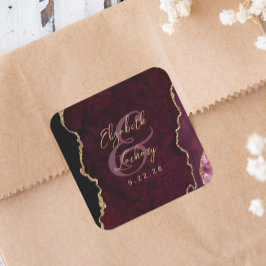 Adesivo Quadrado Casamento Burgundy Gold Ágata Script