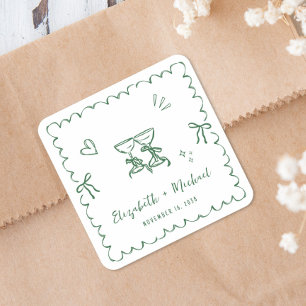 Adesivo Quadrado Casamento Caprichoso com Moldura Ondulada Verde