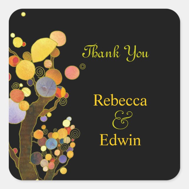 Adesivo Quadrado Casamento Chic Botânico Negro Obrigado (Frente)