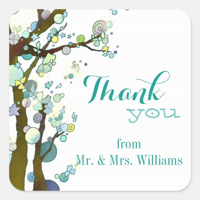 Adesivo Quadrado Casamento Chic White Country Obrigado (Frente)