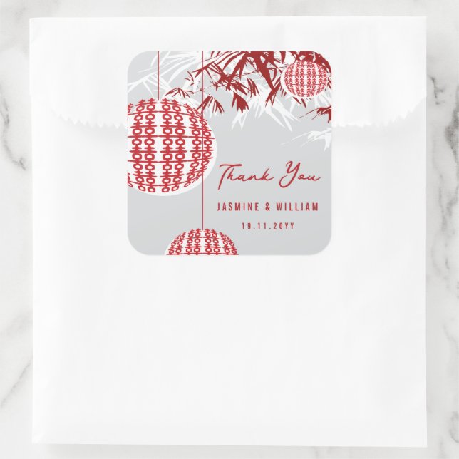 Adesivo Quadrado Casamento chinês Bamboo e Lanternas de Felicidade  (Bolsa)