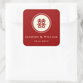 Adesivo Quadrado Casamento Chinês de Felicidade Dupla em Círculo Cl
