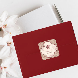 Adesivo Quadrado Casamento Chinês Xi Duplo Flor Elegante