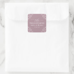 Adesivo Quadrado Casamento Clássico Elegante Rosa Poeira Malva
