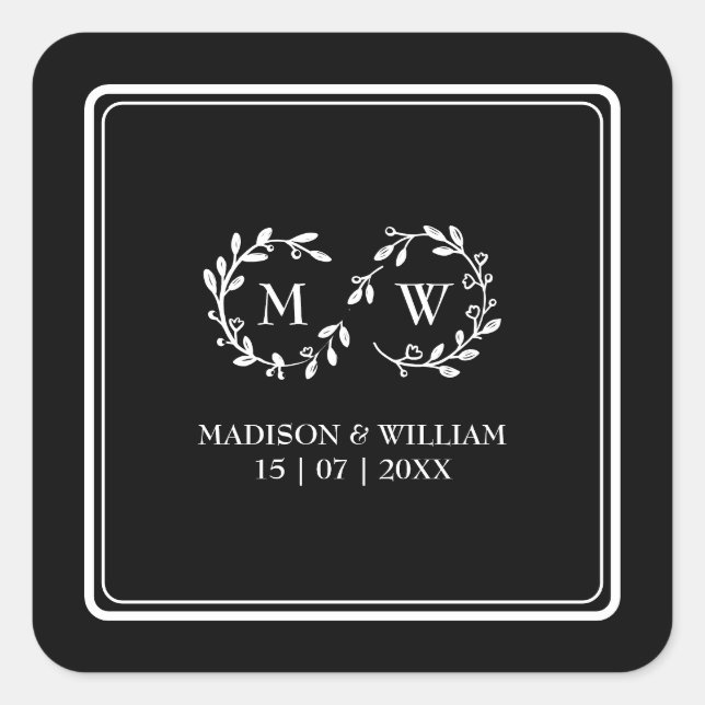 Adesivo Quadrado Casamento Clássico Negro e Branco Moderno (Frente)