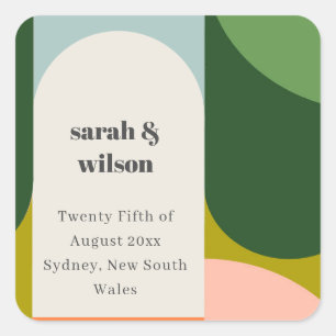 Adesivo Quadrado Casamento Colorido de Abstrato do Arco Retroativo