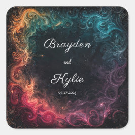 Adesivo Quadrado Casamento Colorido de Galáxias