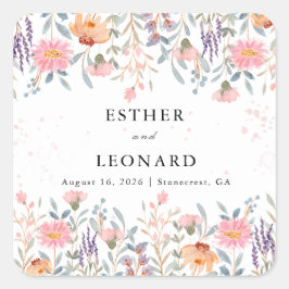 Adesivo Quadrado Casamento Colorido de Primavera Wildflower