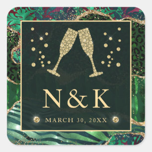 Adesivo Quadrado Casamento com Agitação de Impressão de Animais da