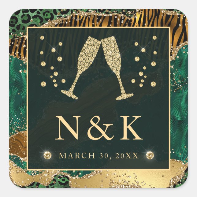 Adesivo Quadrado Casamento com Agitação de Impressão de Animais da  (Frente)