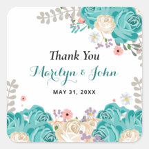 Casamento com Aquarela Azul Elegante Obrigado