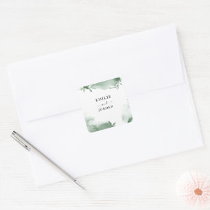 Adesivo Quadrado Casamento com Aquarela de Vegetação de Eucalipto E