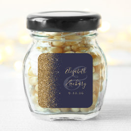 Adesivo Quadrado Casamento com Borda de Brilho Dourado Azul Escuro