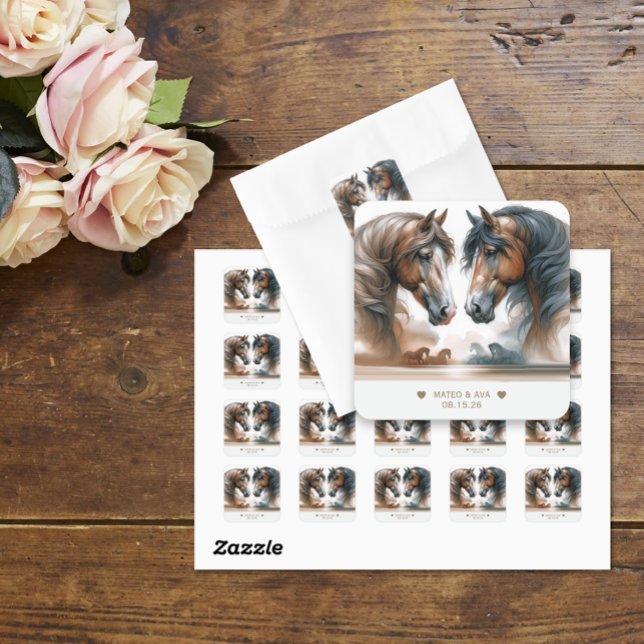 Adesivo Quadrado Casamento com Cavalos Especiais (Criador carregado)