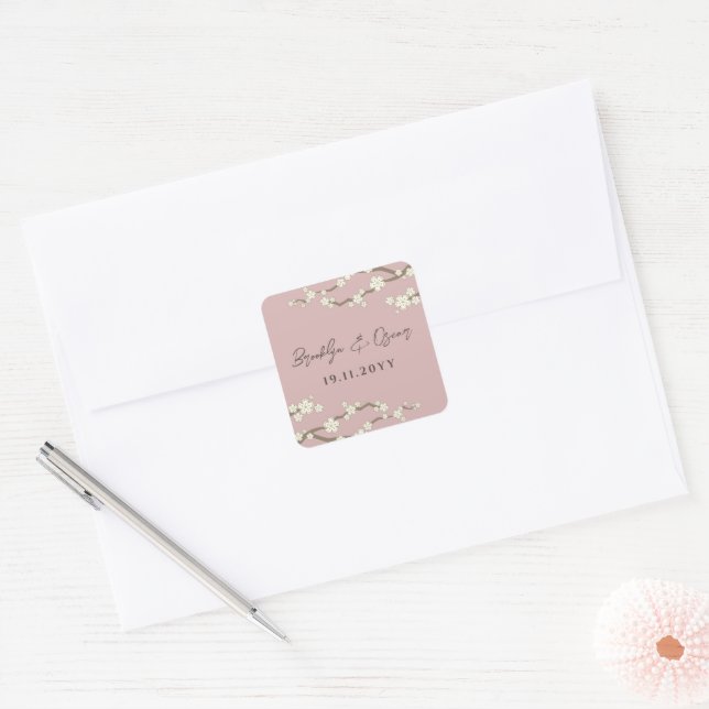 Adesivo Quadrado Casamento com Cream Cherry Blossoms White Sakura B (Envelope)