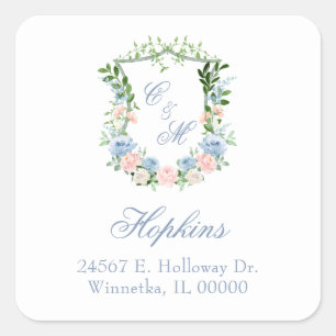 Adesivo Quadrado Casamento com Crista Floral Azul Empoeirada