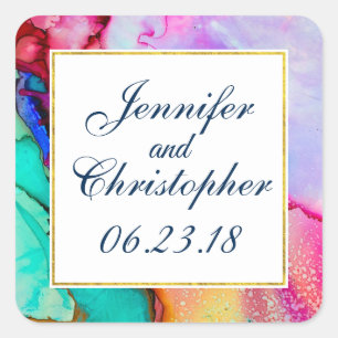 Adesivo Quadrado Casamento com Design de Aquarela Abstrato Marble M