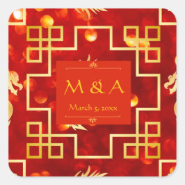 Adesivo Quadrado Casamento com Dragões Vermelhos e Dourados