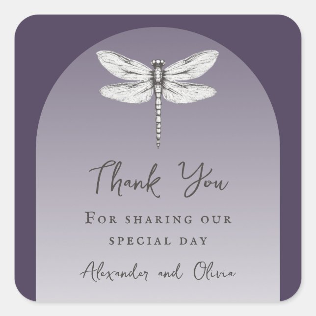 Adesivo Quadrado Casamento com Dragonfly Roxo Escuro (Frente)