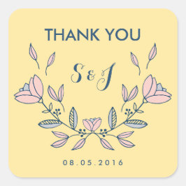 Adesivo Quadrado Casamento com Flor Amarelo Obrigado Sticker